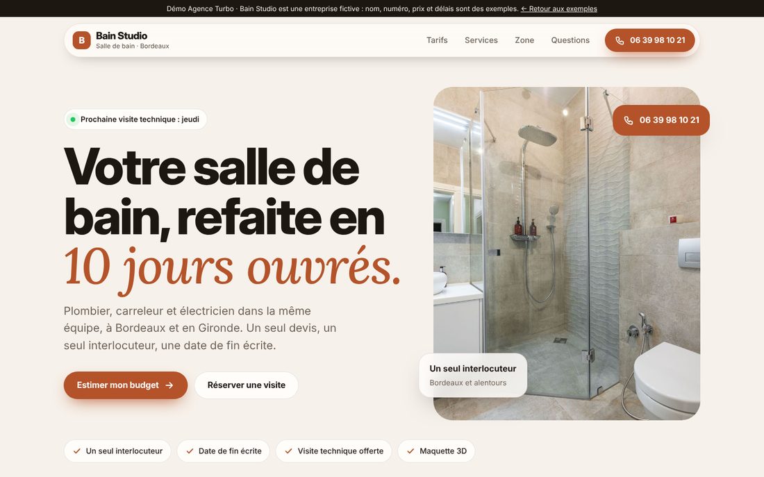 Page d'accueil du site Bain Studio