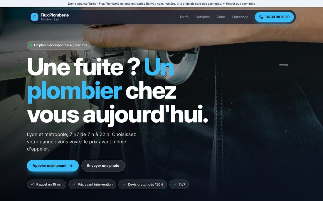 Page d'accueil du site Flux Plomberie