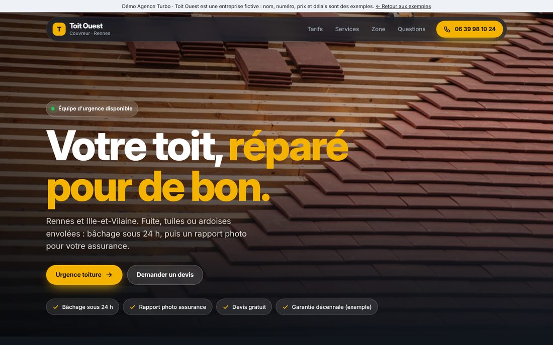 Page d'accueil du site Toit Ouest