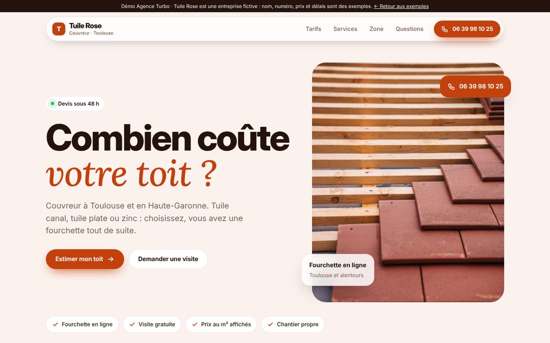 Page d'accueil du site Tuile Rose