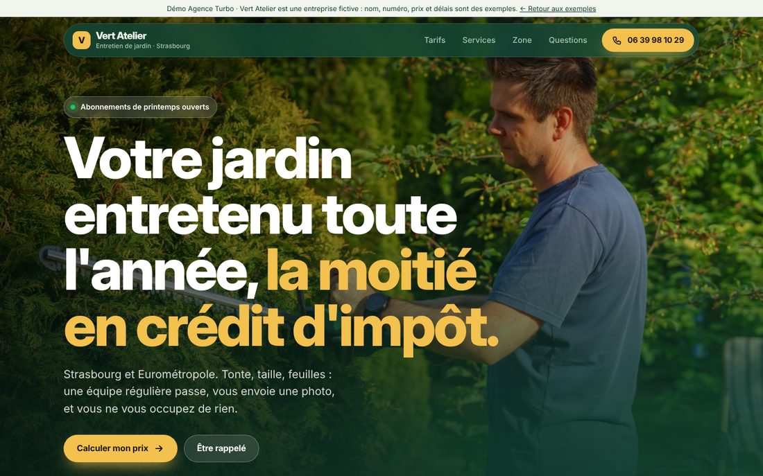 Page d'accueil du site Vert Atelier